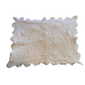White Crochet Decorative Standard Pillow Sham Scalloped Edges Boho Cottage core